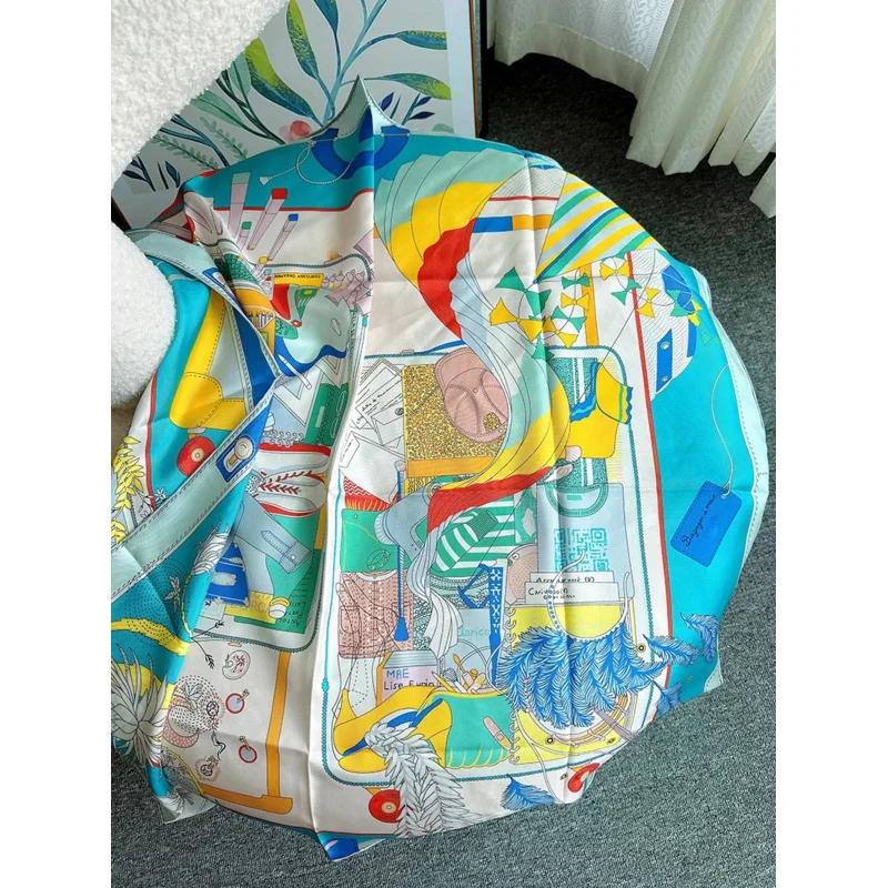 Шелковый шарф AB side синий роскошный брендовый саржевый хиджаб шаль шарфы на шею