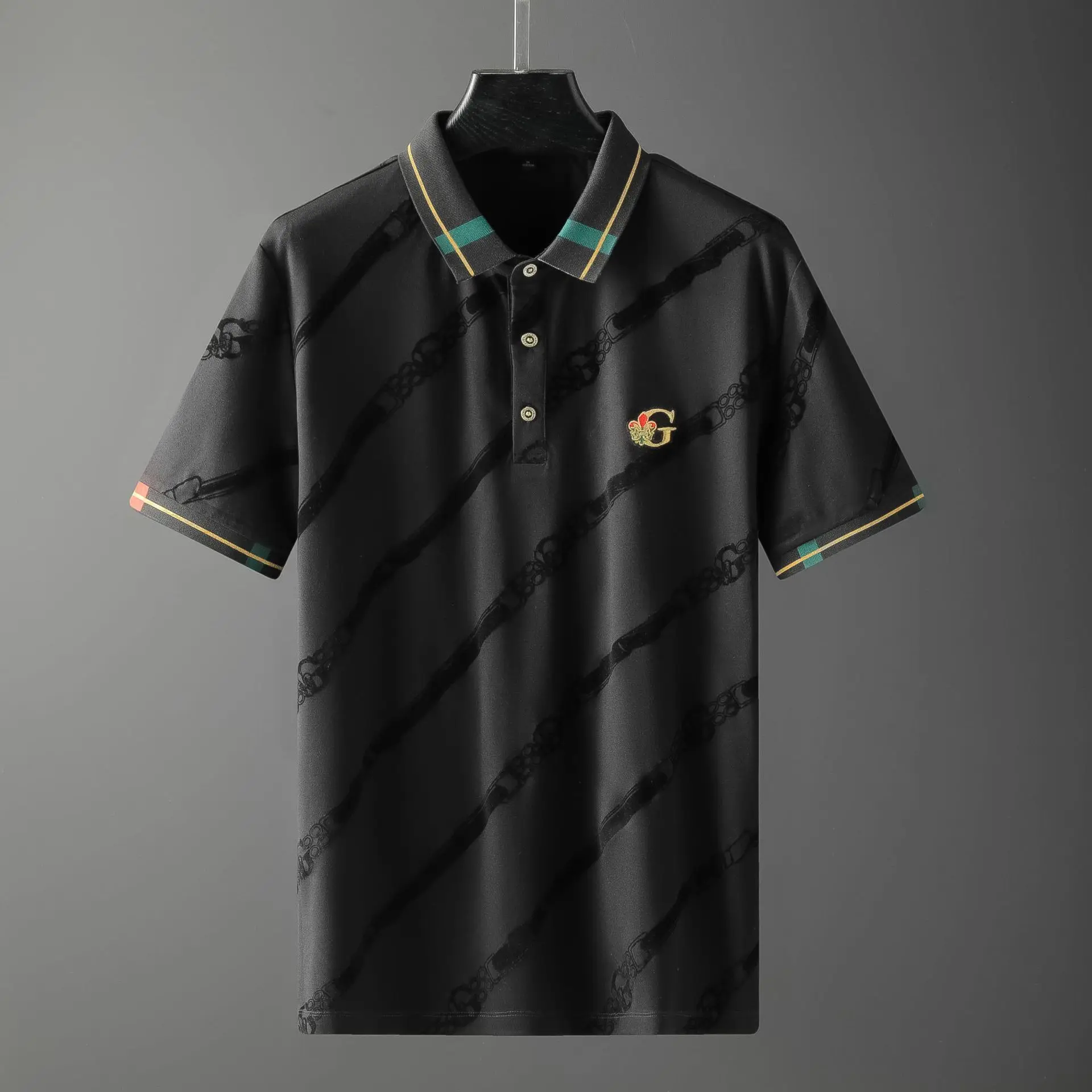 

High New Men 2022 Embroidered striped Diamond Rhinestones Crown Polo Shirts Shirt Hip Hop Skateboard Cotton Polo Top M-4XL #A683