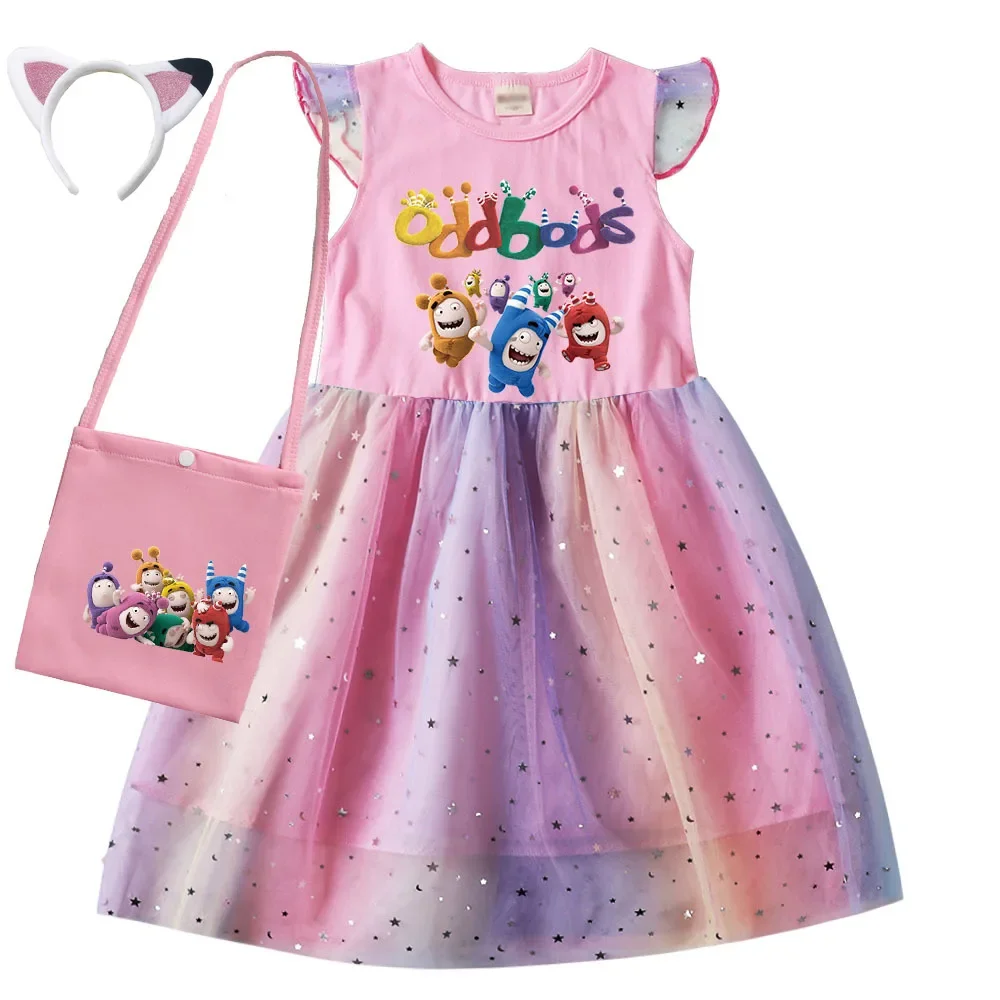 

Anime Oddbods Clothes Children's Halloween Dress for Girl Short Sleeve Casual Dresses Kids Fuse Bubbles Newt Pogo Slick Jeff Zee