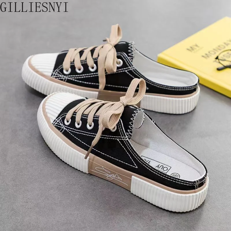 Women's Canvas Sneakers Comfort Low Help Vulcanized Walking Footwear Woman Flat Casual High Gang Lace-up Sports Shoes images - 6