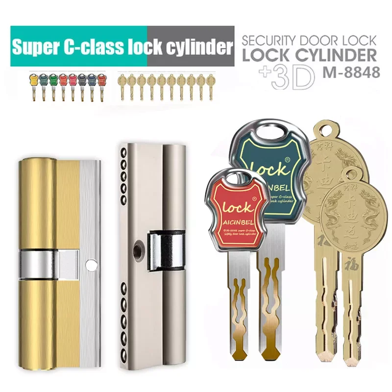 

NEW Door Lock C Grade Copper Locking Cylinder Security Lock Core Cylinders Key 65mm-110mm Door Cylinder Lock with 8 keys