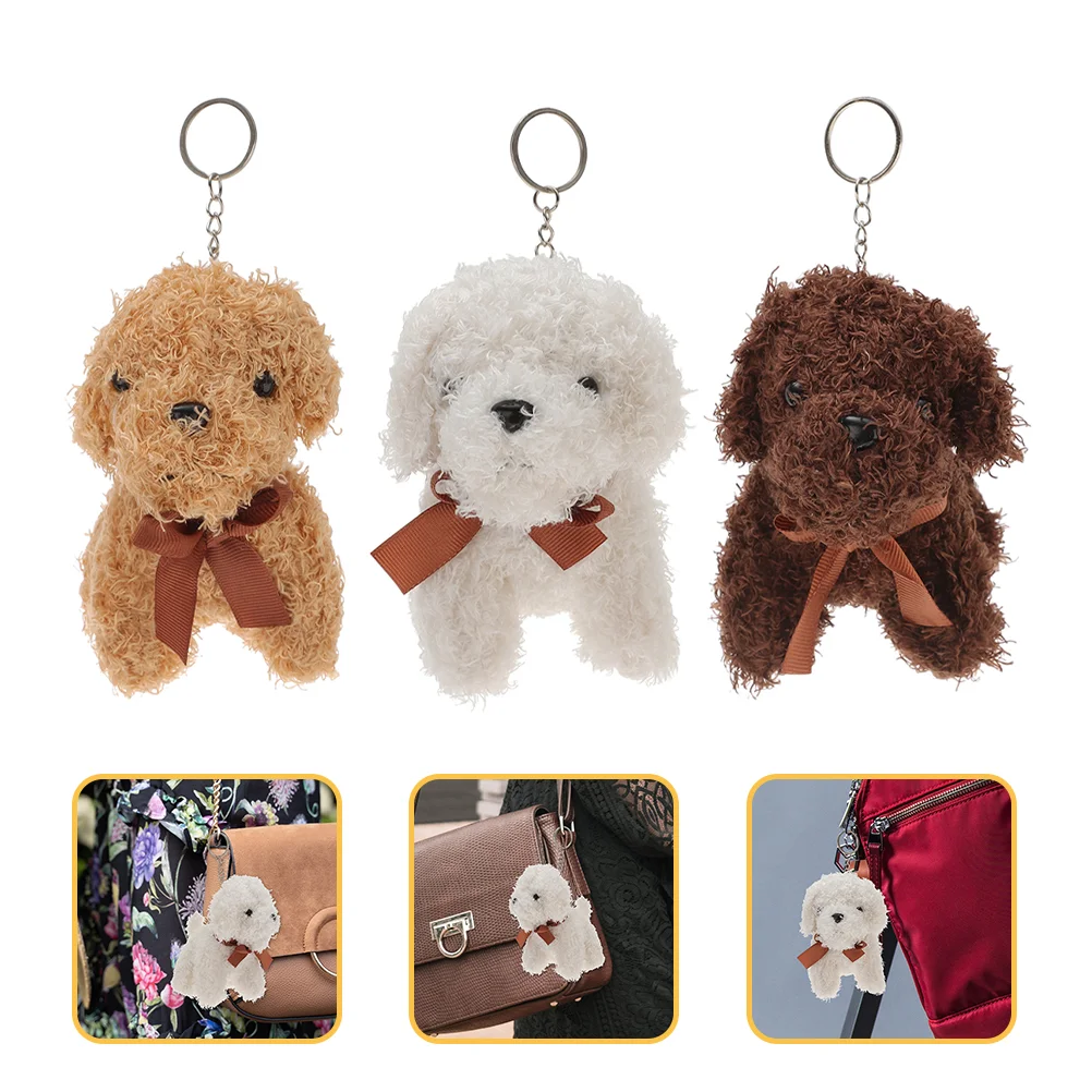 

3pcs Animal Keychains Stuffed Animal Key Rings Bow Tie Dog Keychains Bag Decors