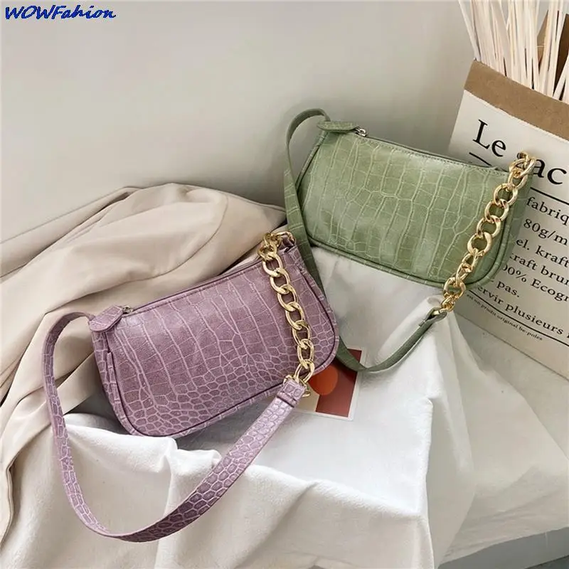 

Retro Women Crocodile Pattern Totes Shoulder Bag Female Leather Solid Color Chain Handbag for Women Exquisite Shopping Bag