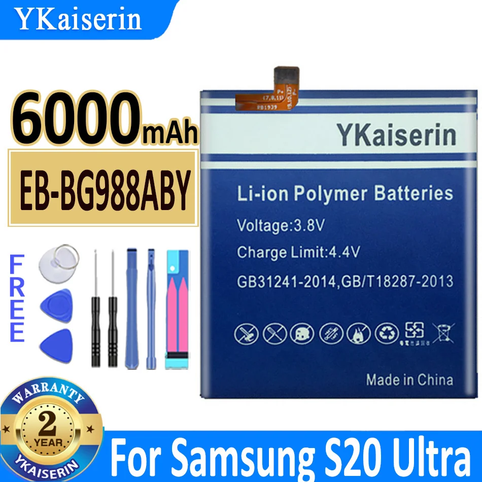

Ykaisсеребрин для Samsung, запасная батарея для телефона, фотобатарея для Samsung Galaxy S20 Ultra S20Ultra S20U, батареи 6000 мАч