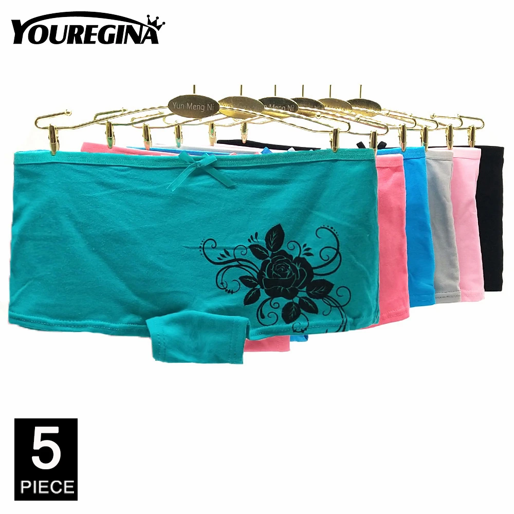 

Cotton Underwear Women Girls Shorts Boxers Briefs Cute Floral Boyshorts Ladies Panties Knickers M L XL 5 Pcs/lot