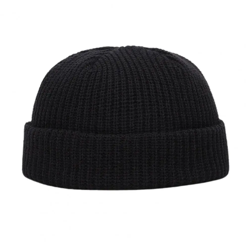 

Stylish Men Hat Flanging Anti-fade Knitted Hat Autumn Winter Women Men Skull Beanie Cap