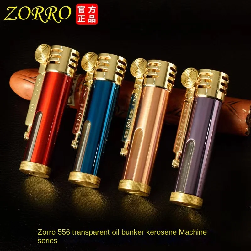 Zorro Brass Kerosene Lighter Retro Windproof Transparent Oil Tank Creative Flashlight Lighter Cigarette Accessories Men's Gift