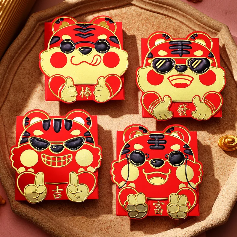 

4Pcs Chinese New Year Red Envelope Red Packet for Lucky Money 2022 Year of The Tigers Traditional Zodiac Hongbao Kawaii Envelope