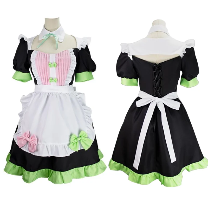 

Anime Demon Slayer Cosplay Kanroji Mitsuri Women's Dress Lolita Apron Maid Dress Bow Tie Headdress Socks Halloween Costumes Gift