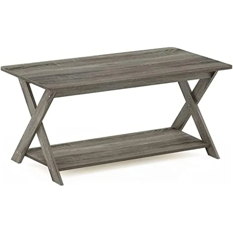 

Modern Simplistic Criss-Crossed Coffee Table, 35.4 in x 19.6 in x 16 in, French Oak Grey