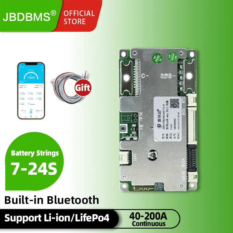 jbd bms 7s Li-ion 24v 40a 8s lifepo4 13s 48v 60a 14s 52v 50a 16s 17s 18s 19s 20s 21s 23s 24s 80a 200a BT