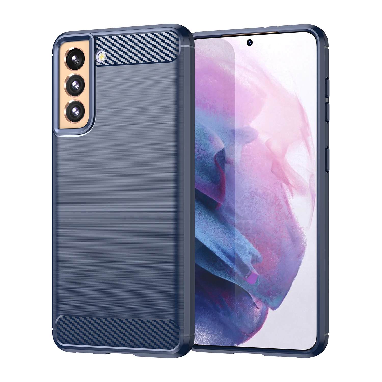 

Soft Silicon Brushed Case for Samsung Galaxy S21 FE/ S21 Plus/ S21 Ultra/S21 5G with Texture Carbon Fiber Design Phone Cover
