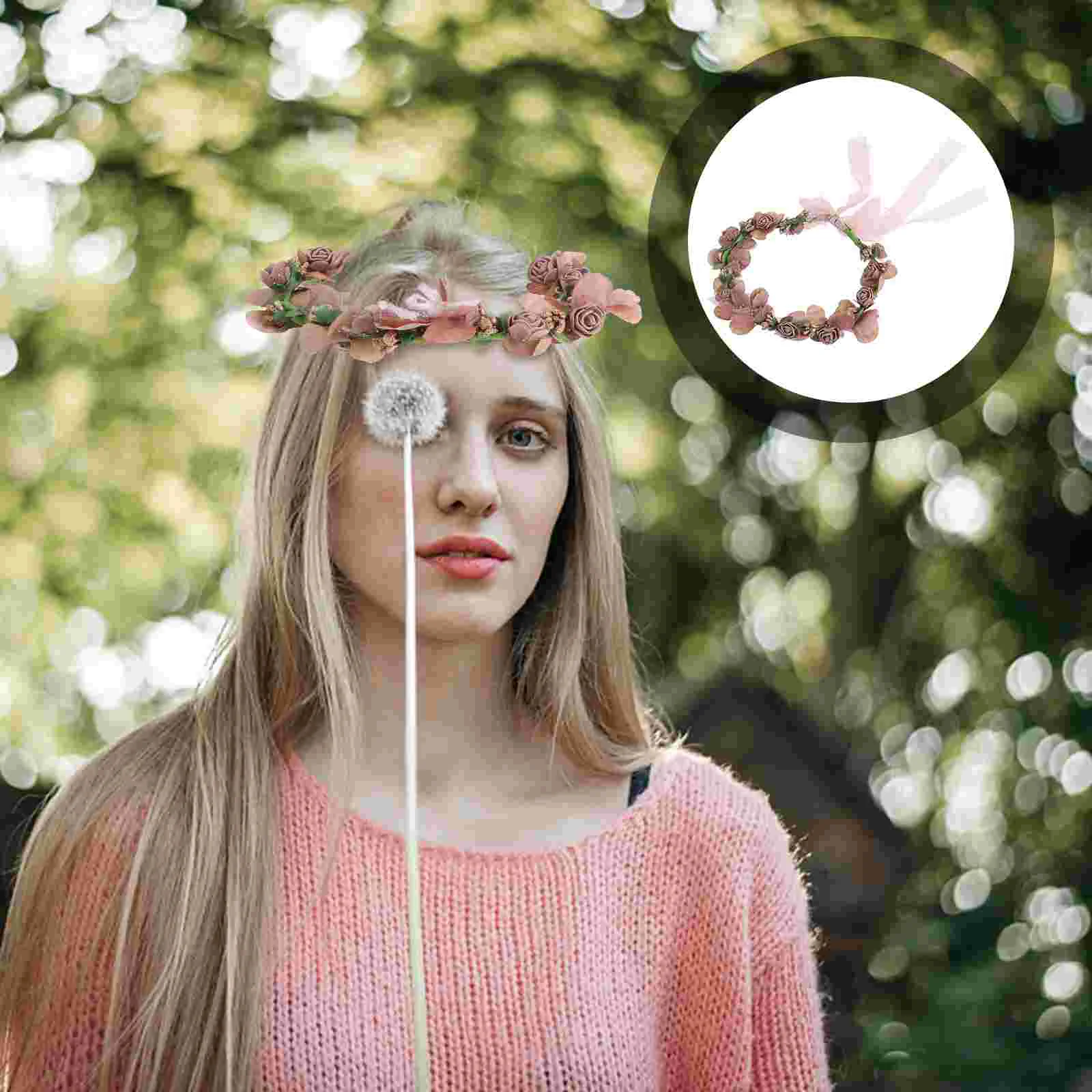 

Flower Headband Wreath Garlandfor Girls Headpiece Wedding Floral Hair Leafspring