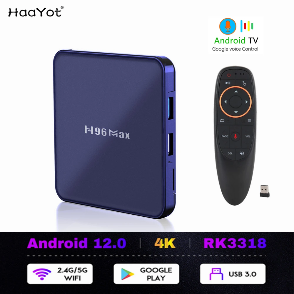 

H96 MAX V12 TV Box Android 12 4GB 64GB Rockchip RK3318 Support 1080p 4K 60fps Google Play Store Youtube H96MAX Media Player