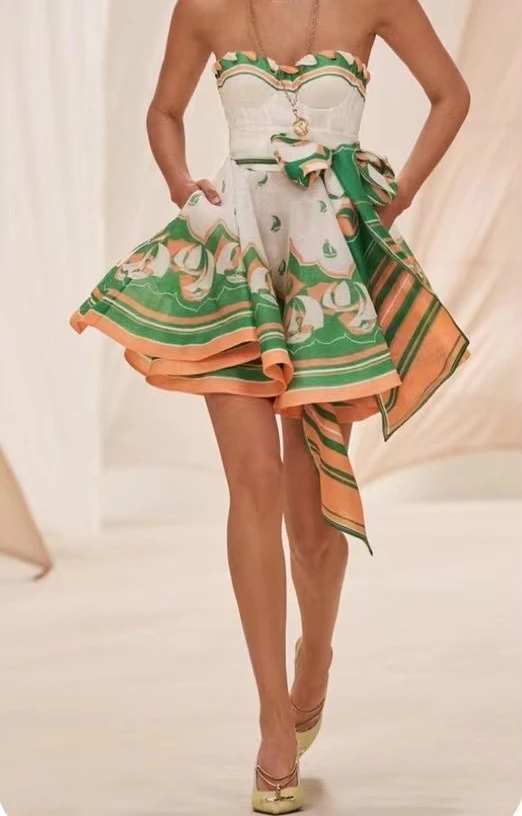 

Preorder 2022 Summer New Irregular Hem Women Fashion Top Quality Empire Mini Ball Gown Vintage Dresses for Holiday