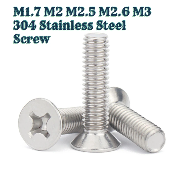 

100/500pcs Phillips Flat Head And Flat Tail Tapping Screws 304 Stainless Steel Cross Countersunk Head Tapping Screws M1.7-M3
