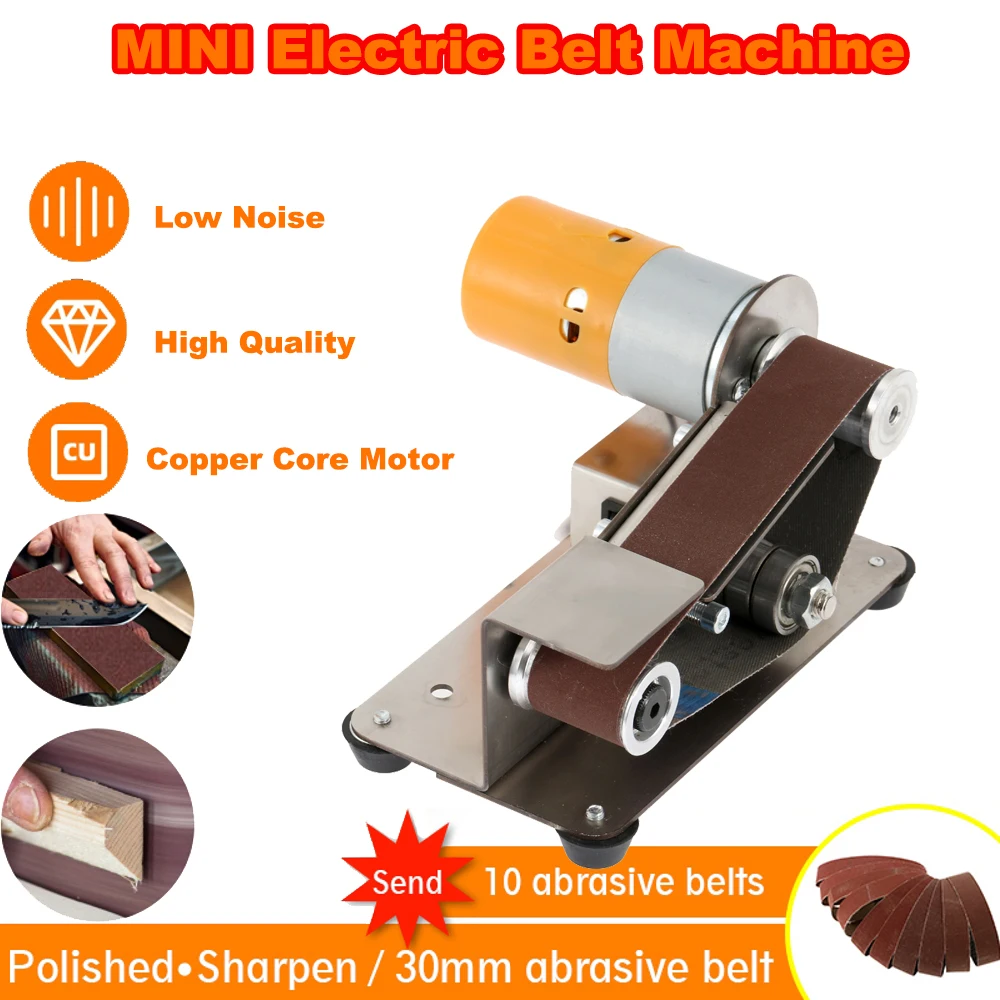 Mini 15 Degree DIY Polishing Machine Multi-function Electric Sanding Belt Machine Woodworking Grinding Knife Sharpening 10 Belts