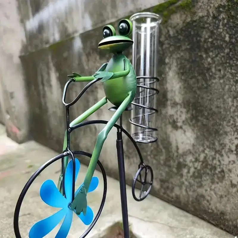 Лягушка Датчик дождя Лягушки на цикле Спиннер ветра Металлический