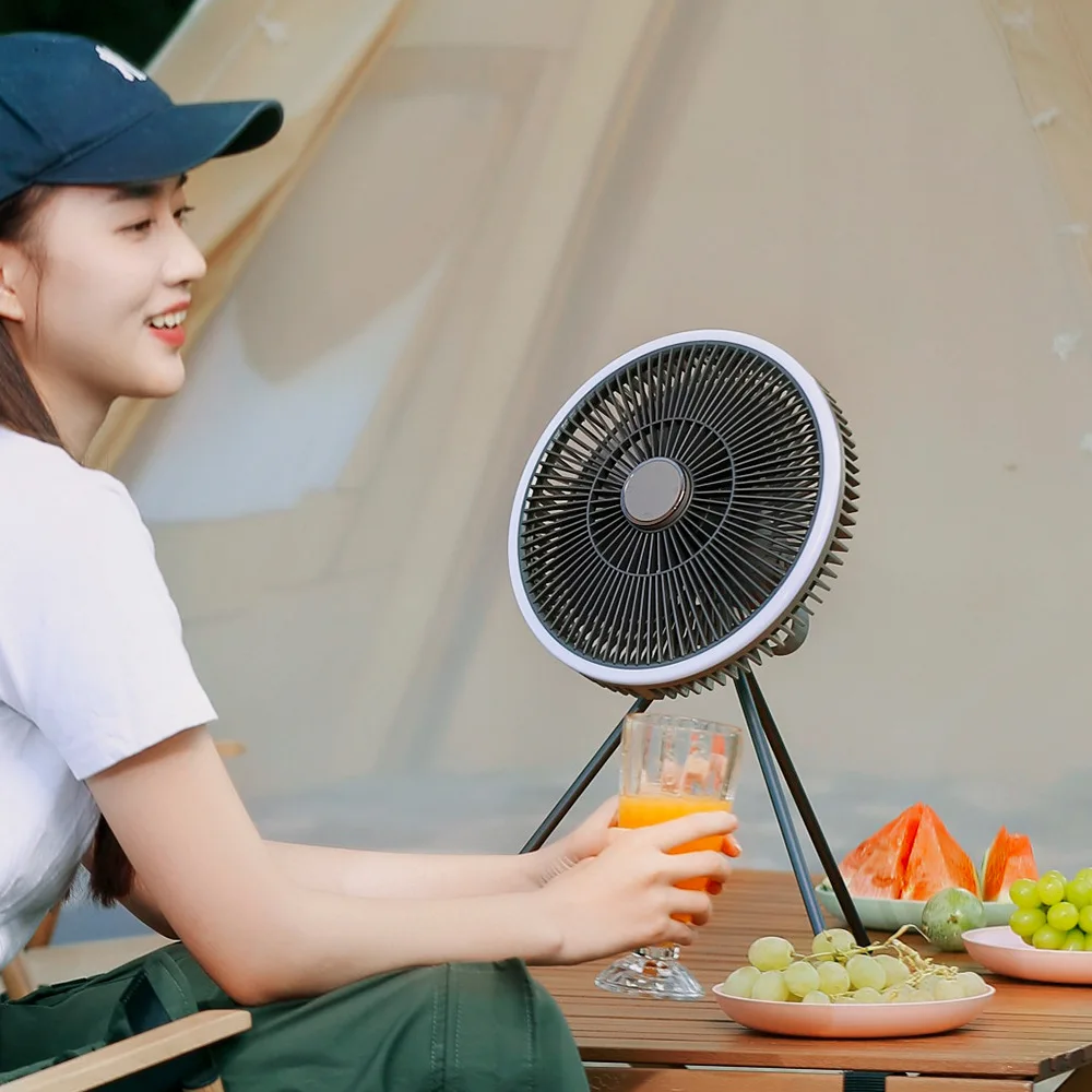 

2022 F2 10000mAh Mini Fan USB Rechargeable Portable Electric Fan Ceiling Fan with Ring Led Light Desktop Fan for Outdoor Camping