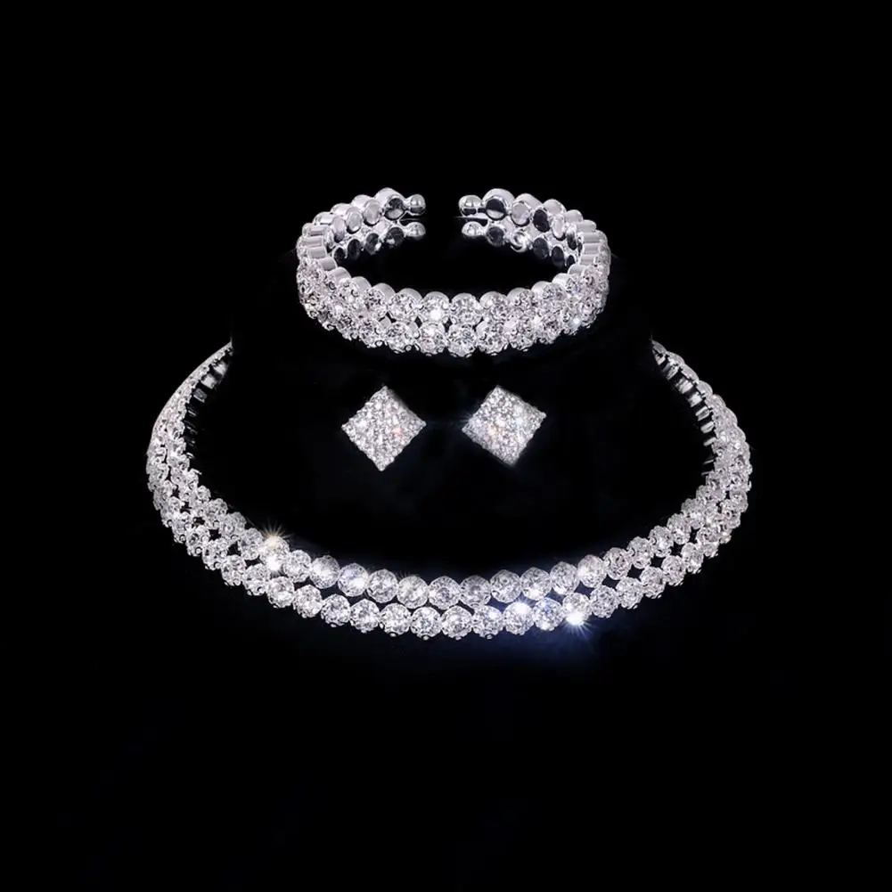 

Elegant Rhinestone Jewelry Set for Women Alloy Faux Crystal Choker Necklace Earrings Bracelet Ideal for Bridal Wedding Parties