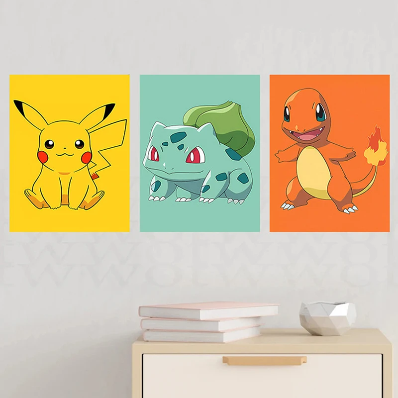 

2023 Anime Peripheral Poster Pokemon Pikachu Wall Decor Cartoon Kawaii Wall Art Living Room Decor for Kids Canvas Painting Gifts