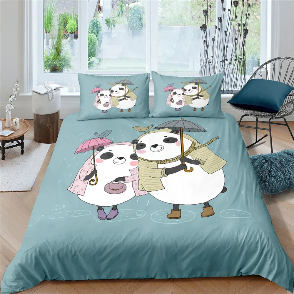 

Comforter Cover for Kids Polyester Bedding Set King Queen Full Size Panda Duvet Cover Set Cartoon Style Cute Kawaii Bear Drawing