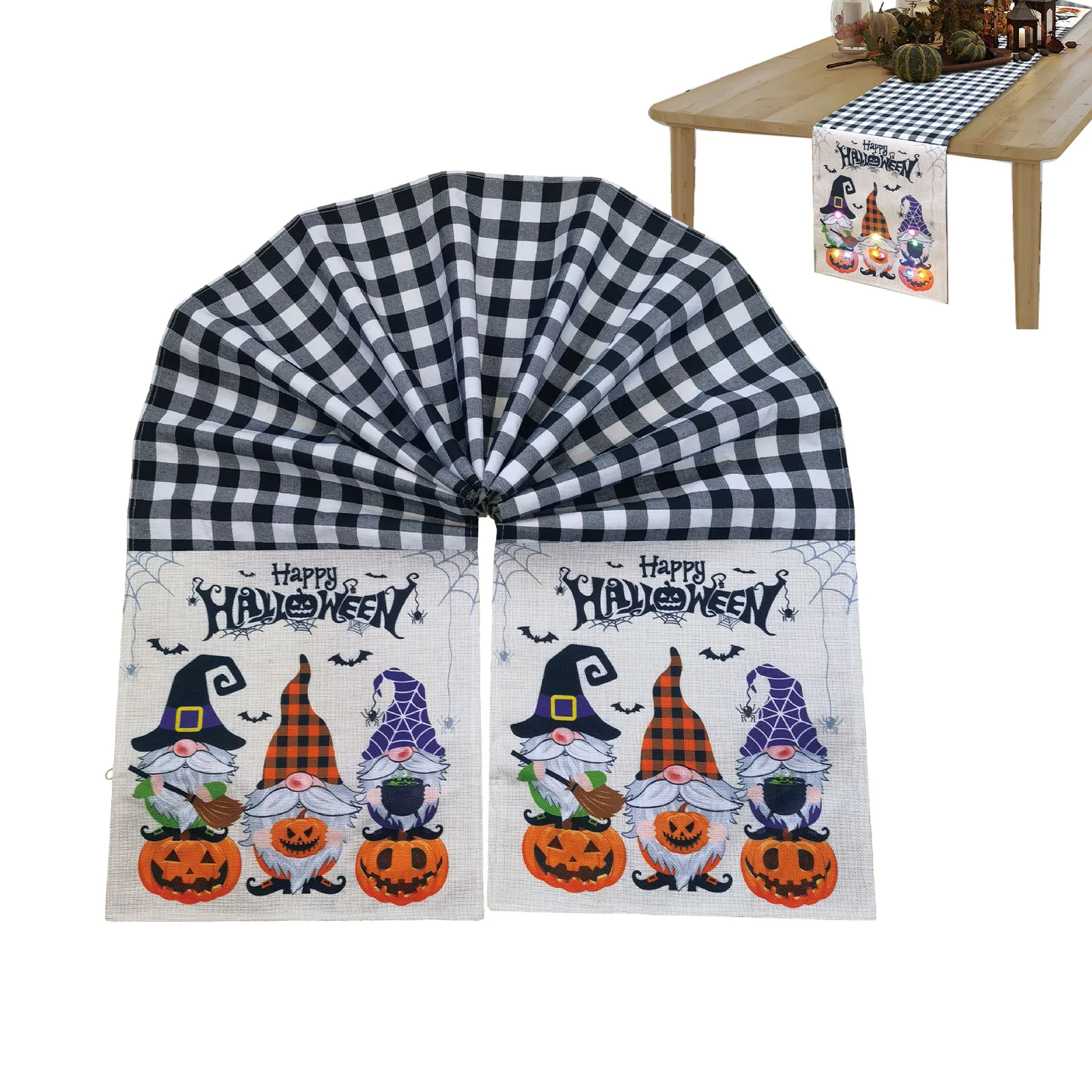 

Halloween Table Festival Faceless Gnome Plaid Table Cover Halloween Table Decoration For Parties Gatherings 183x33cm