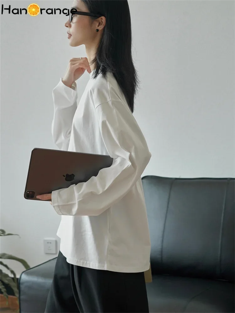 HanOrange 2024 весенне-осенняя простая базовая футболка с круглым вырезом и длинными