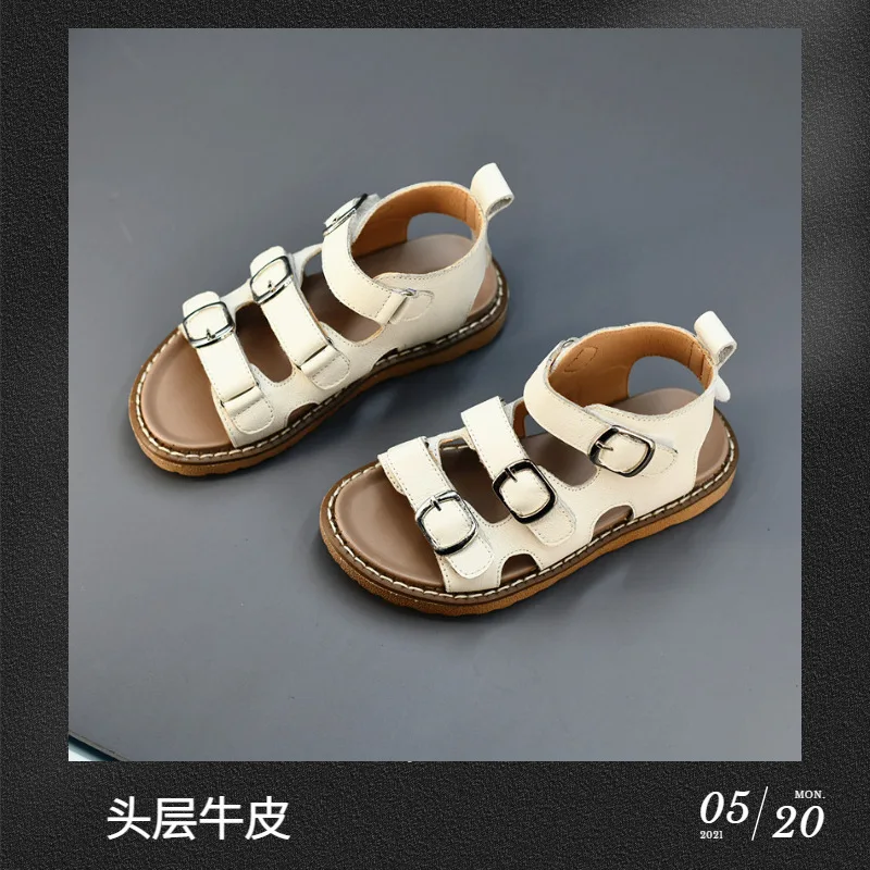

Kids Casual Sandals Genuine Leather Summer Girls Gladiator Sandals Quick Dry Massage Insoles Children's Beach Shoes Cowhide