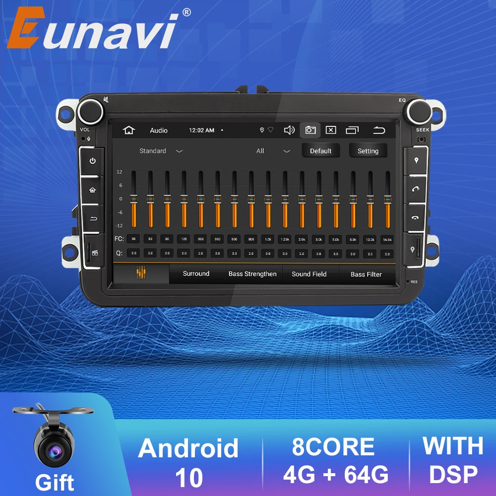 

Автомагнитола Eunavi, 2 Din, Android 10, GPS для VW/Volkswagen, Skoda Seat, Octavia, Golf, Touran, Passat B6, Polo, мультимедийный плеер, авто BT