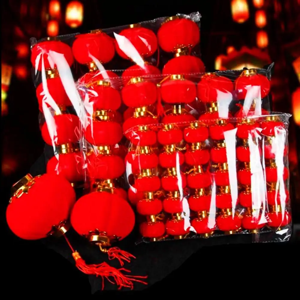 

Portable Round Plush Red Lantern With Lanyard Chinese New Year Spring Festive Holiday Decoration