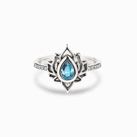 vintage lotus rings for women girls silver plated blue zircon flower ring flower of paradise rings wedding jewelry gifts bague