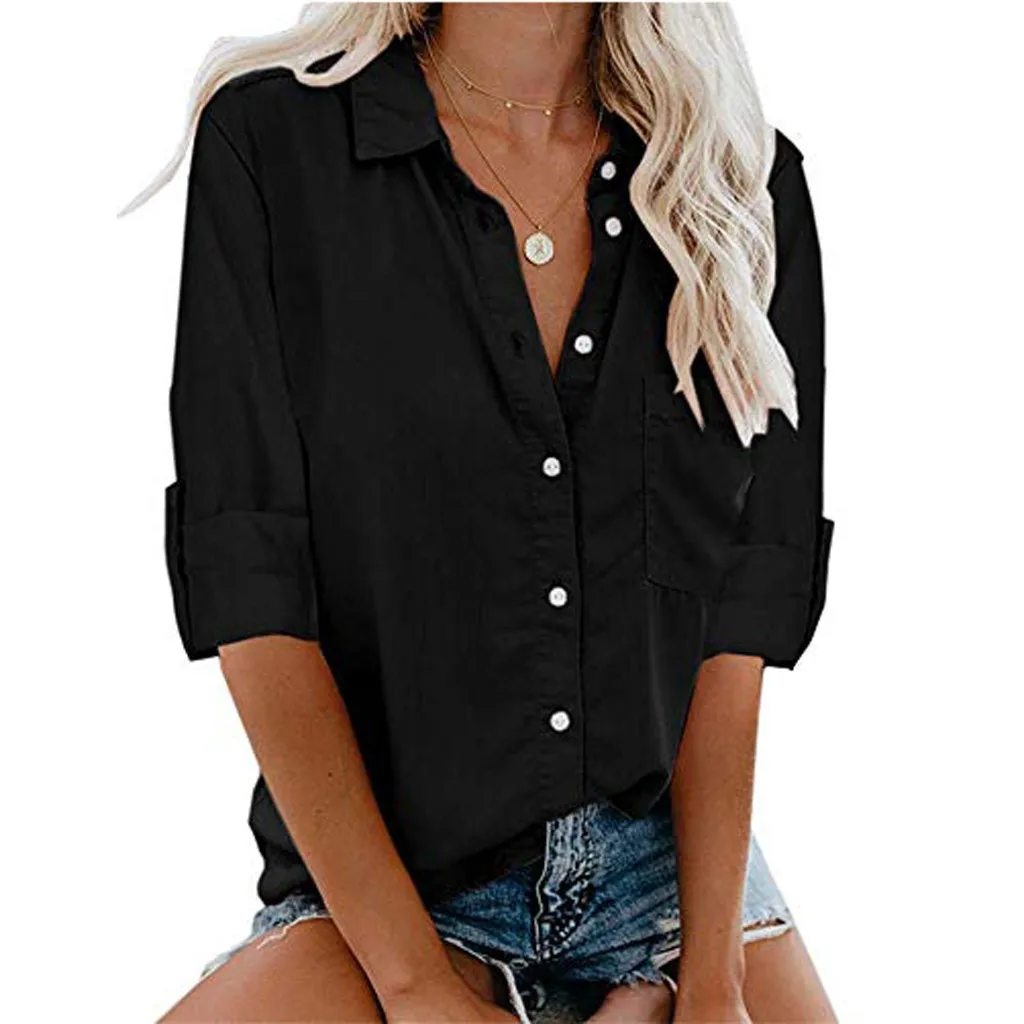 

Womens Linen Button Down Shirts Cotton V Neck Loose Blouse Long Sleeve 3/4 Sleeve Tees for Women Large Womens Shirts And Blouses
