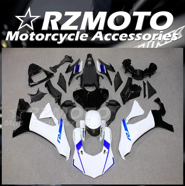 

4Gifts New ABS Motorcycle Fairings Kit Fit For YAMAHA YZF- R1 15 16 17 18 19 2015 2016 2017 2018 Bodywork Set White Blue Custom