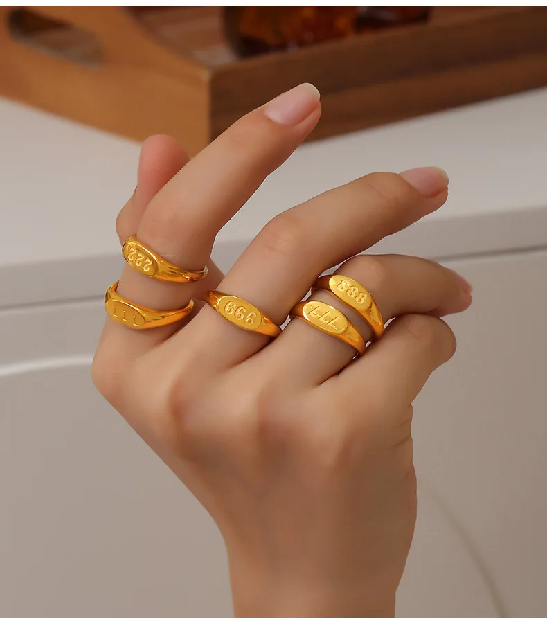 Модное кольцо с цифрами от 1 до 9 современное из нержавеющей стали 316L позолоченное
