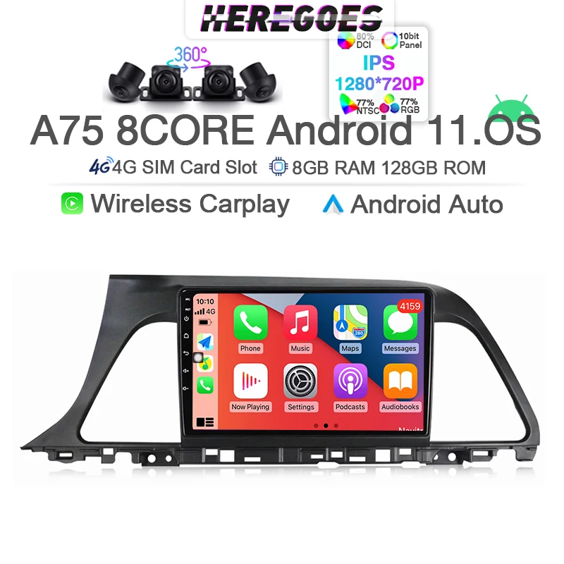 Автомобильный мультимедийный плеер Carplay DSP Android 12 0 для Hyundai-Sonata 9 2015 2016 2017 2018 360