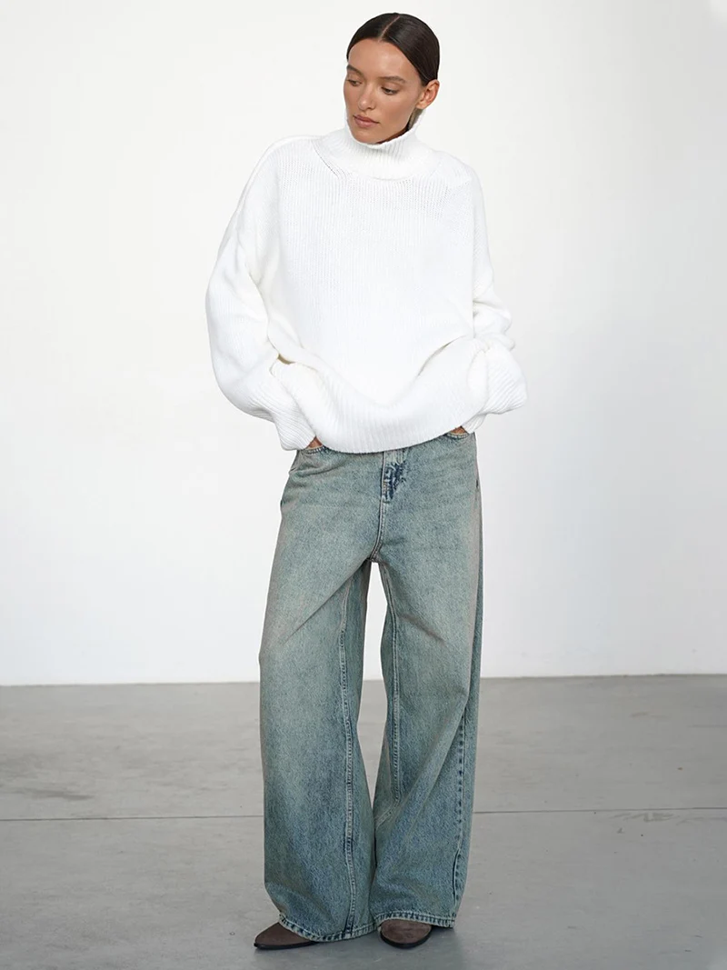 DGLUKE 2024 зимний женский свитер с воротником большого размера длинными рукавами