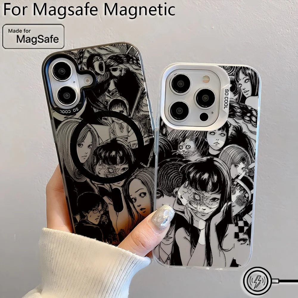 Фото Junji Ito Terror Horror Magsafe Магнитный чехол для Samsung S25 S24 S23 S22 S21 S20 FE Plus Ultra 5G Мягкая посеребренная задняя крышка №1