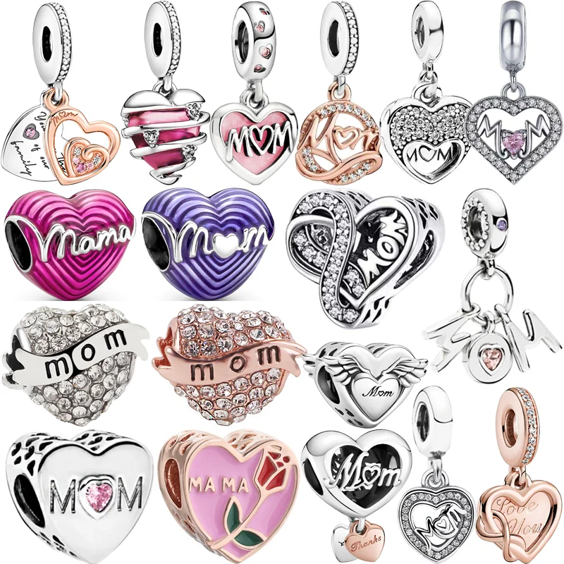 New Pink Mom Heart Love You Series Eternal Infinite Pendant DIY Beads Fit Original Pandora Charms Silver Color Bracelets Jewelry