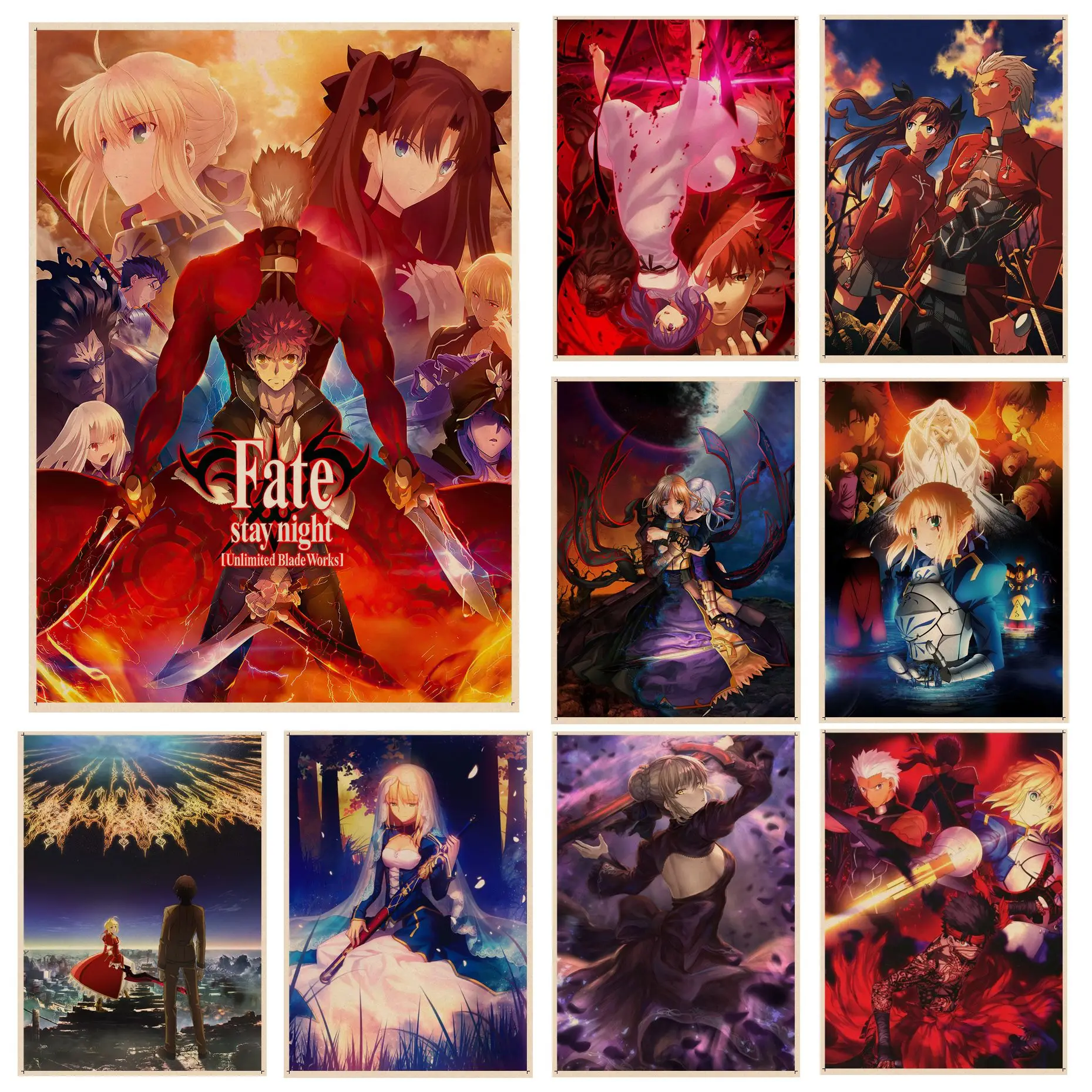 

Fate Stay Night Classic Movie Posters Vintage Room Bar Cafe Decor Posters Wall Stickers