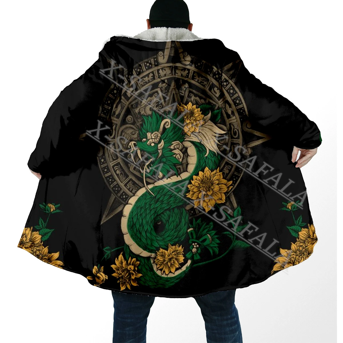 

Мексиканская ацтекская индейка солнцезащитный камень череп Толстая теплая накидка с капюшоном с 3D принтом Мужское пальто ветрозащитное искусственное одеяло-3