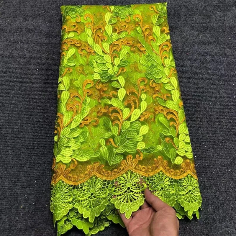 

5 Yards French Net Lace Lemon Green African Lace Embroidery Tulle Fabric For Women Dress