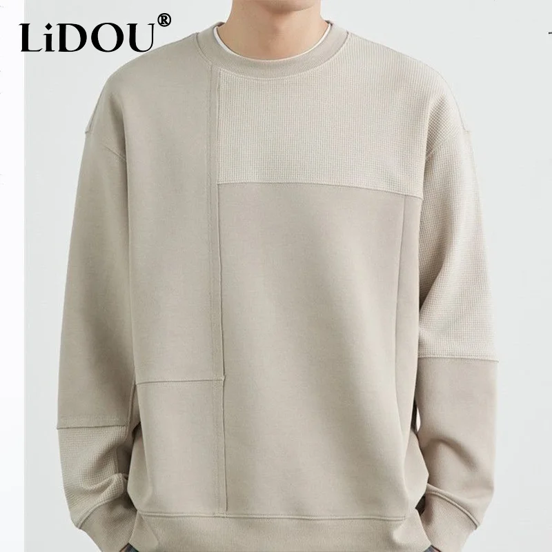 

Spring Autumn Solid Korean Style Simple Loose Sweatshirt Man Casual Long Sleeve All Match Male Pullovers Tops Streetwear Clothes