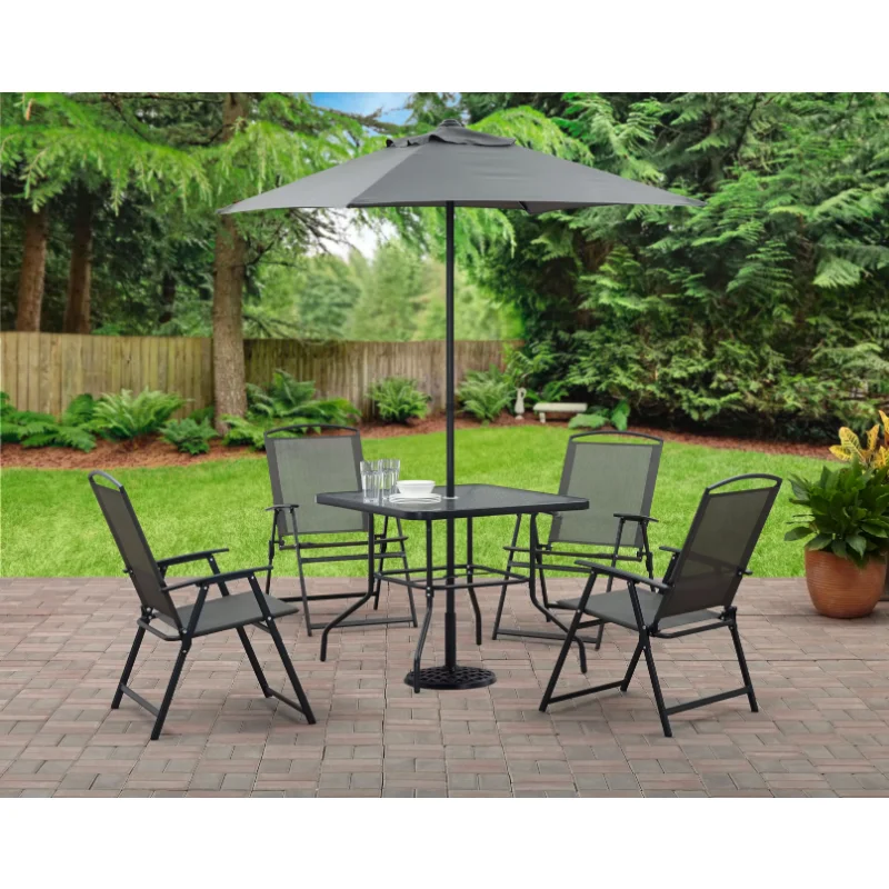 

Mainstays Albany Lane 6 Piece Outdoor Patio Dining Set, Grey, balcony furniture outdoor chair