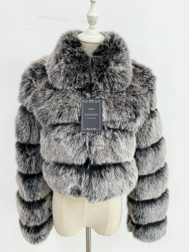 ZADORIN Top Fashion Cropped Fur Top FAUX Fox Fur Coat Women Turn Down Fur Collar Winter Fur Coats Women Fluffy Fur Jacket