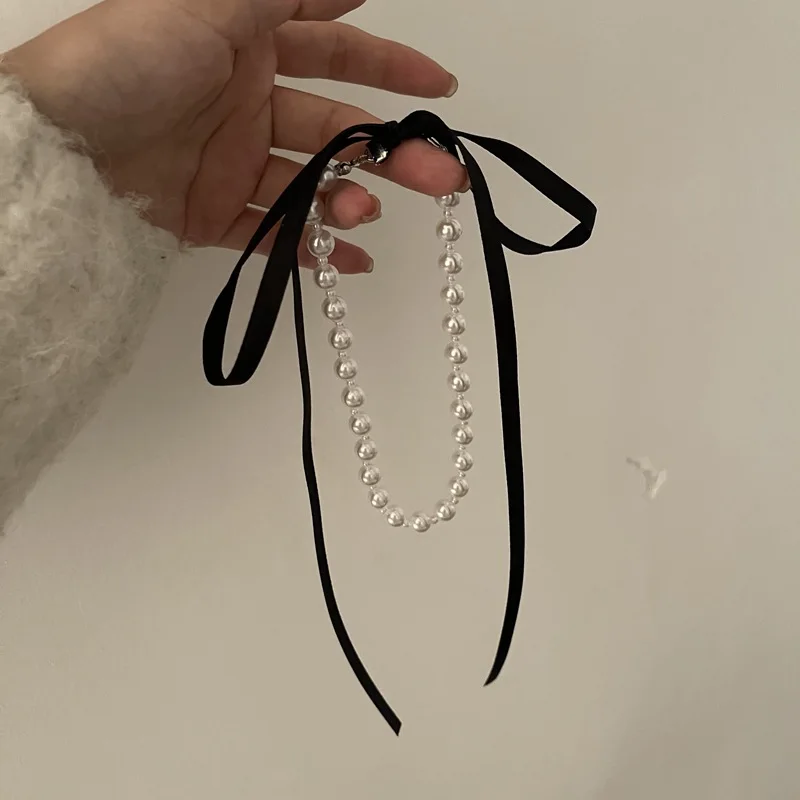 2022 корейское нежное модное черное ожерелье с бантом и цепочкой для женщин