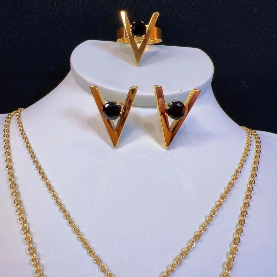 2023 Fashion Diamond Three Piece Set Double Layer Necklace Earrings Women's Jewelry