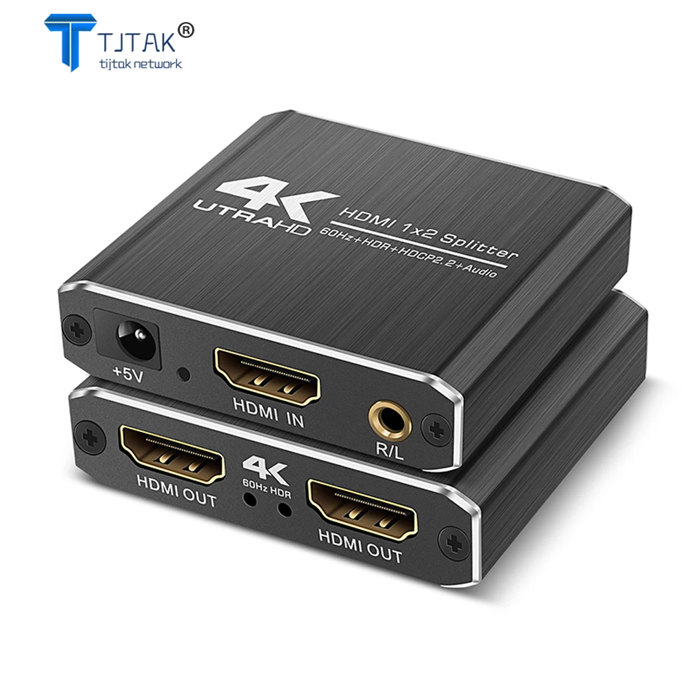 

New 4K 60hz HDR 1 to 2 hdmi splitter hdmi splitter audio extractor hdmi splitter 1 in 2 out with 3.5mm stereo audio R/L output