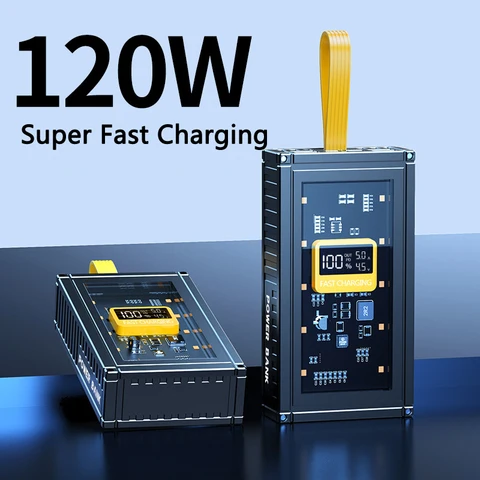 Супер быстрая зарядка 120 Вт для Huawei P60 P50 Xiaomi Power Bank 50000 мАч Портативное внешнее зарядное устройство для iPhone 16 Samsung