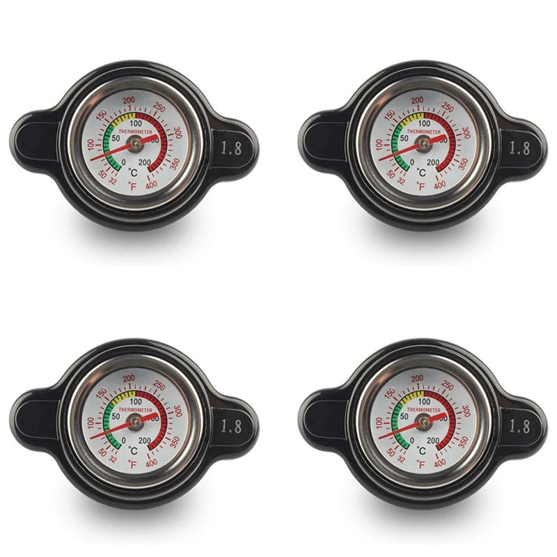 

4X High Pressure Radiator Cap With Temperature Gauge, 1.8 Bar Radiator Cap 25.6Psi For Honda, Kawasaki, Suzuki, Yamaha